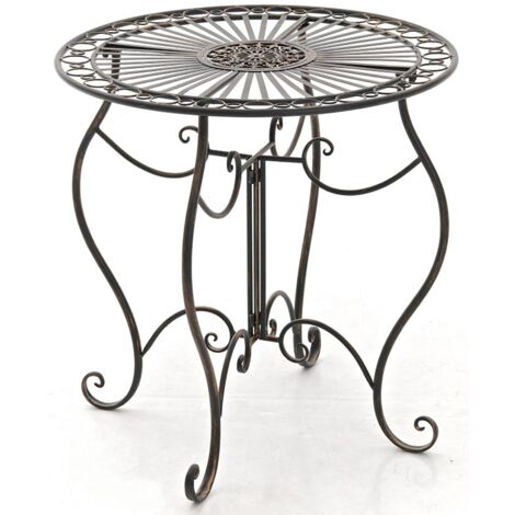 Mesa de jardín redonda de estilo rústico en hierro forjado bronce 100003042