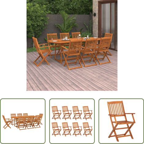 Mesa de jardín -  Set comedor de jardín 9 piezas madera maciza acacia 220x90x75cm