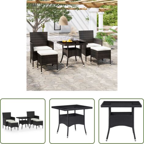 Mesa de jardín - Set comedor jardín 5 pzas ratán sintético vidrio templado negro