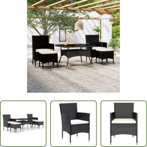 Mesa de jardín - Set comedor jardín 5 pzas ratán sintético vidrio templado negro