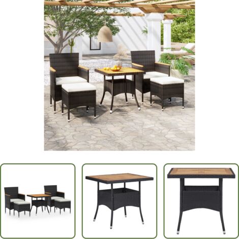 Mesa de jardín -  Set comedor jardín 5 pzas ratán sintético y madera acacia negro