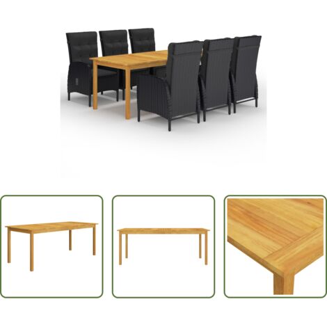 Mesa de jardín -  Set de comedor de jardín de 7 piezas negro