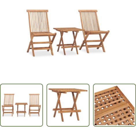 Mesa de jardín -  Set de comedor de jardín plegable 3 pzas madera maciza de teca