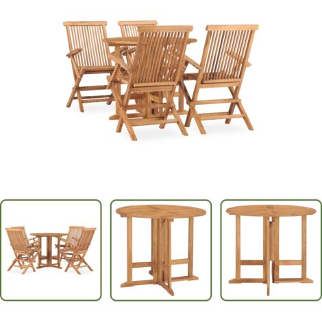 Mesa de jardín -  Set de comedor de jardín plegable 5 pzas madera maciza de teca