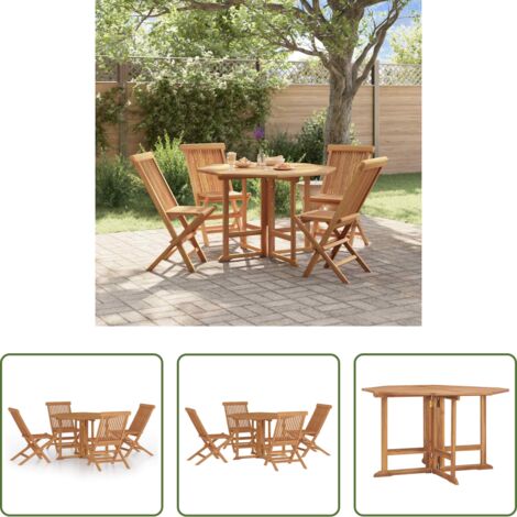 Mesa de jardín -  Set de comedor de jardín plegable 5 pzas madera maciza de teca