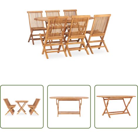 Mesa de jardín -  Set de comedor de jardín plegable 7 pzas madera maciza de teca
