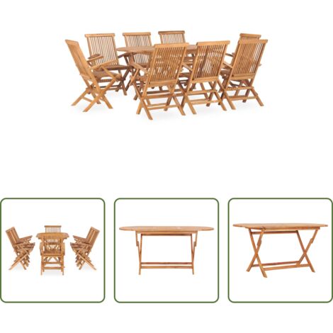 Mesa de jardín -  Set de comedor de jardín plegable 9 pzas madera maciza de teca