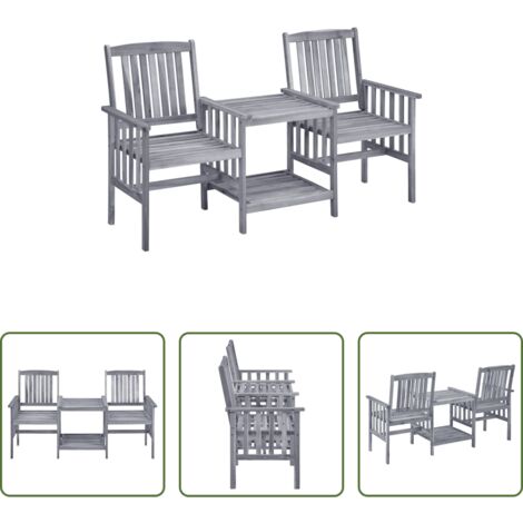 Mesa de jardín -  Sillas de jardín con mesita madera maciza acacia 159x61x92 cm