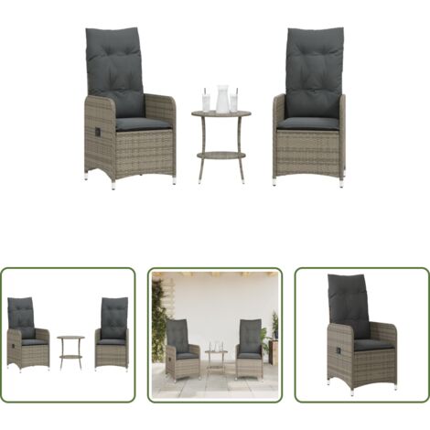 Mesa de jardín -  Sillas de jardín reclinables con mesa 2 uds ratán PE gris