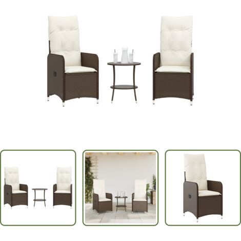 Mesa de jardín -  Sillas de jardín reclinables con mesa 2 uds ratán PE marrón