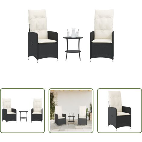 Mesa de jardín -  Sillas de jardín reclinables con mesa 2 uds ratán PE negro