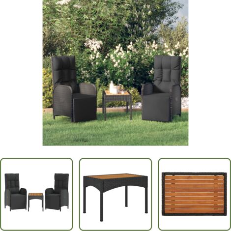 Mesa de jardín -  Sillas reclinables jardín 2 uds con mesa ratán sintético negro
