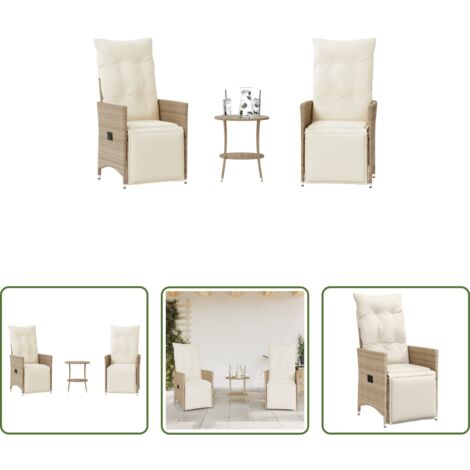 Mesa de jardín -  Sillas y mesita de jardín 3 piezas ratán sintético cojín beige