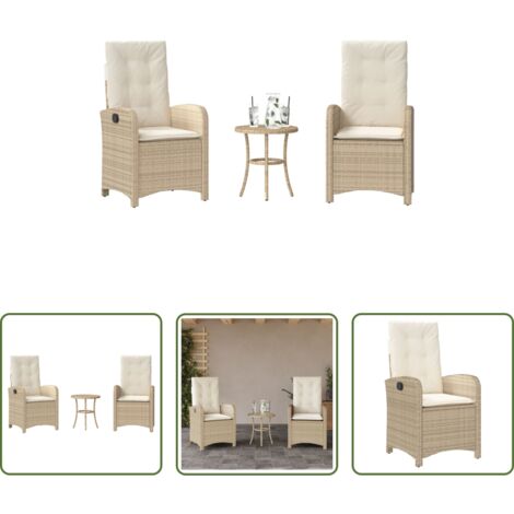 Mesa de jardín -  Sillas y mesita de jardín 3 piezas ratán sintético cojín beige