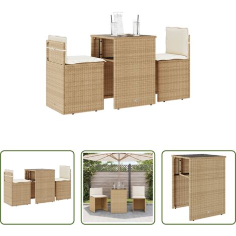 Mesa de jardín -  Sillas y mesita de jardín 3 piezas ratán sintético cojín beige