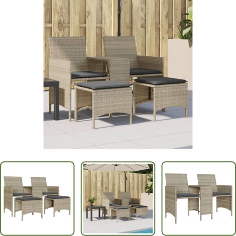 Mesa de jardín -  Sofá jardín 2 plazas con mesa y taburetes ratán PE gris claro