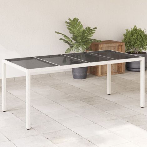 Mesa de jardín superficie de vidrio ratán PE blanco 190x90x75cm vidaXL
