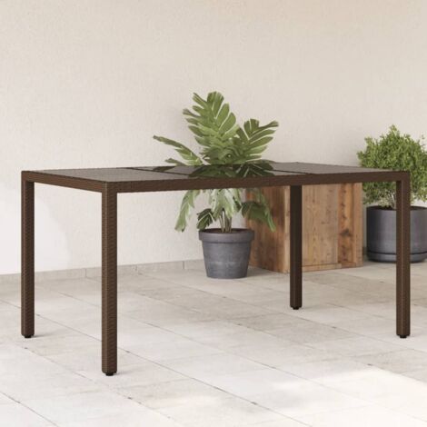 Mesa de jardín superficie de vidrio ratán PE marrón 150x90x75cm vidaXL