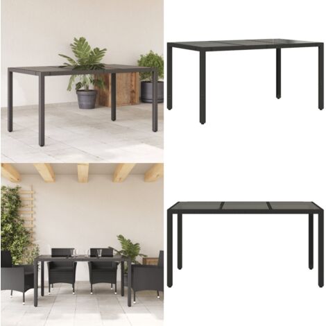Mesa de jardín superficie de vidrio ratán PE negro 150x90x75 cm - Ratán sintético - Vidrio templado