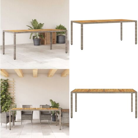 Mesa de jardín superficie madera acacia ratán gris 190x90x75cm - Ratán sintético - Madera acacia