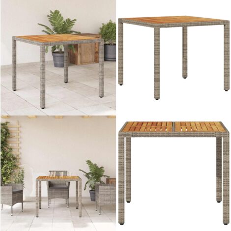 Mesa de jardín superficie madera acacia ratán gris 90x90x75 cm - Ratán sintético - Madera de acacia