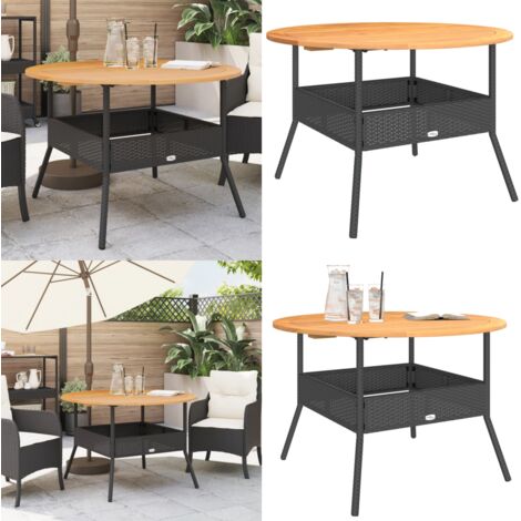 Mesa de jardín superficie madera acacia ratán negro Ø110x71 cm - Ratán sintético - Madera acacia