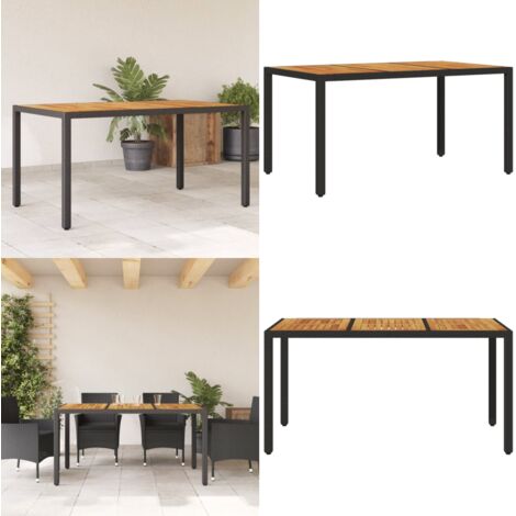 Mesa de jardín superficie madera acacia ratán negro 150x90x75cm - Ratán sintético - Madera de acacia