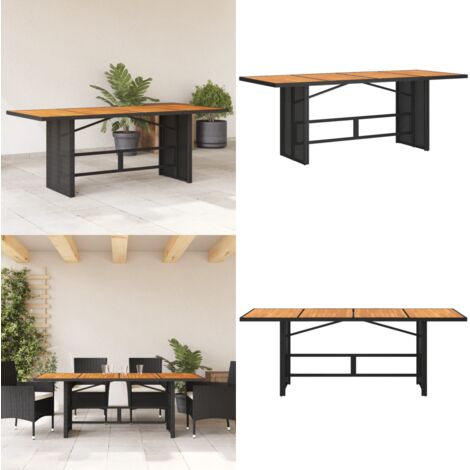 Mesa de jardín superficie madera acacia ratán negro 190x80x75cm - Madera acacia - Ratán sintético