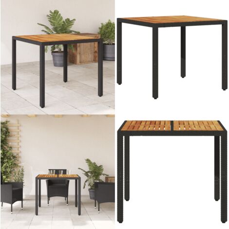 Mesa de jardín superficie madera acacia ratán negro 90x90x75 cm - Madera acacia - Ratán sintético