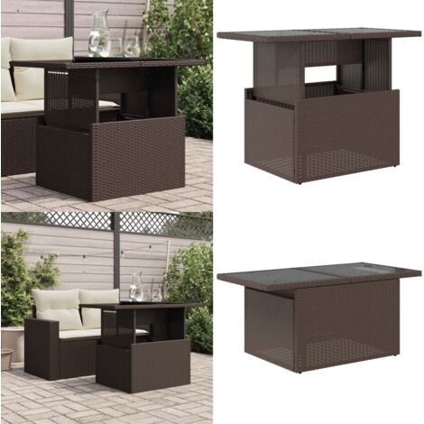 Mesa de jardín superficie vidrio ratán PE marrón 100x55x73 cm - Mesa de exterior - Ratán sintético