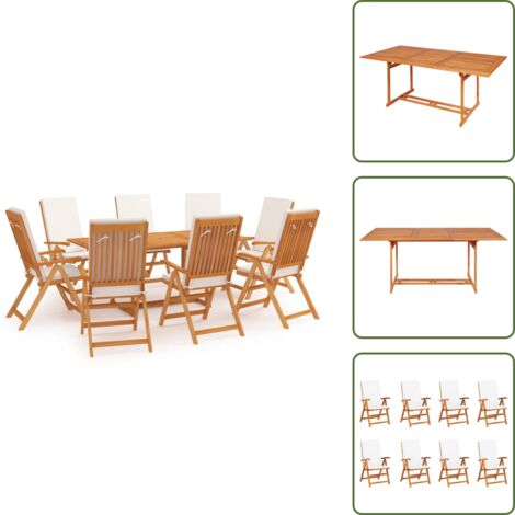 Mesa de jardín - vidaXL Comedor de jardín 9 piezas con cojines madera maciza de teca - Cojines para sillas