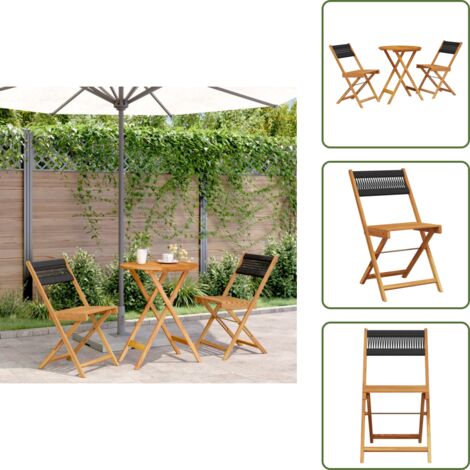 Mesa de jardín - vidaXL Juego de bistro de 3 piezas polipropileno y madera maciza negro - Sillas de jardín