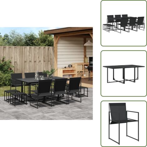 Mesa de jardín - vidaXL Juego de comedor de jardín 11 piezas textileno negro - Taburetes de jardín