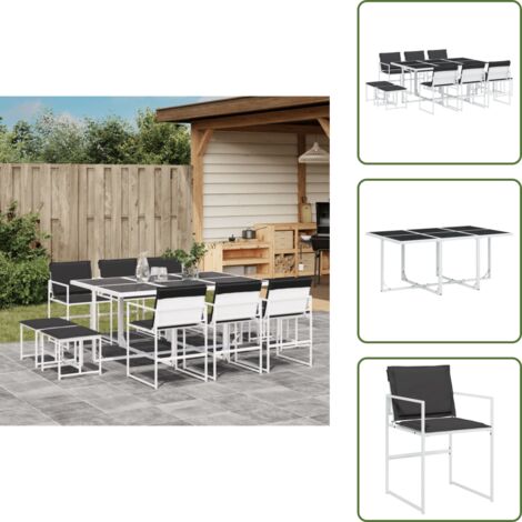 Mesa de jardín - vidaXL Juego de comedor de jardín 11 pzas con cojines textilene blanco - Cojines para sillas