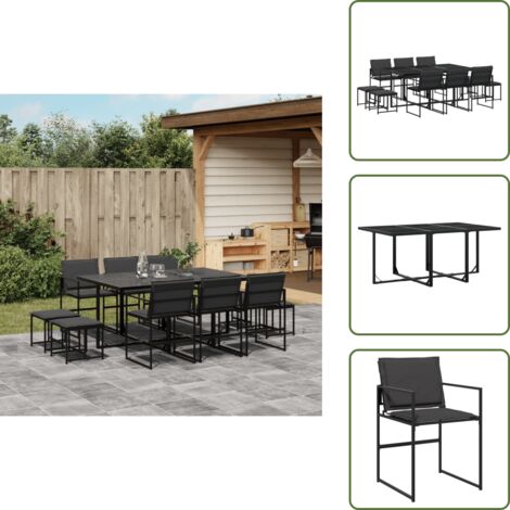 Mesa de jardín - vidaXL Juego de comedor de jardín 11 pzas con cojines textileno negro - Cojines para sillas