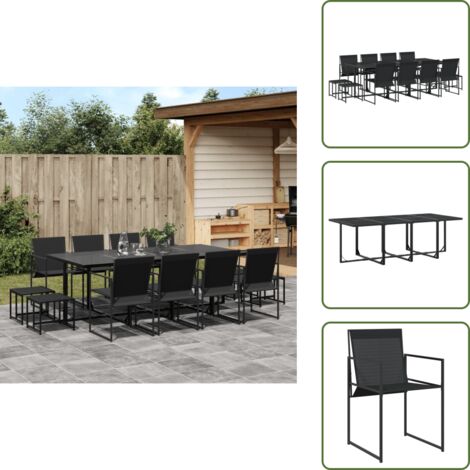 Mesa de jardín - vidaXL Juego de comedor de jardín 13 piezas textileno negro - Taburetes de jardín