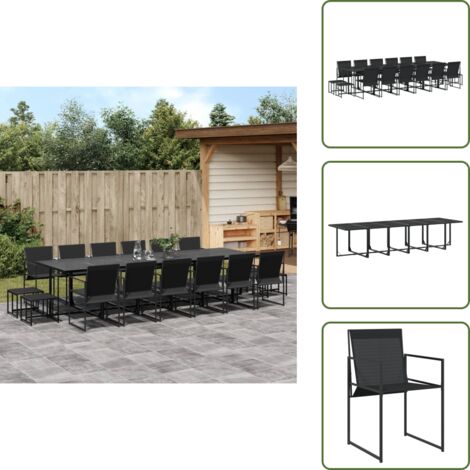Mesa de jardín - vidaXL Juego de comedor de jardín 17 piezas textileno negro - Taburetes de jardín