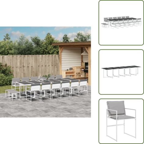 Mesa de jardín - vidaXL Juego de comedor de jardín 17 pzas con cojines textilene blanco - Cojines para sillas