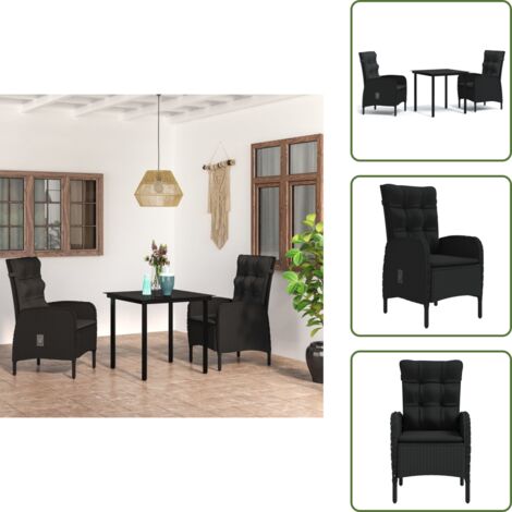 Mesa de jardín - vidaXL Juego de comedor de jardín 3 piezas con cojines negro - Cojines para sillas