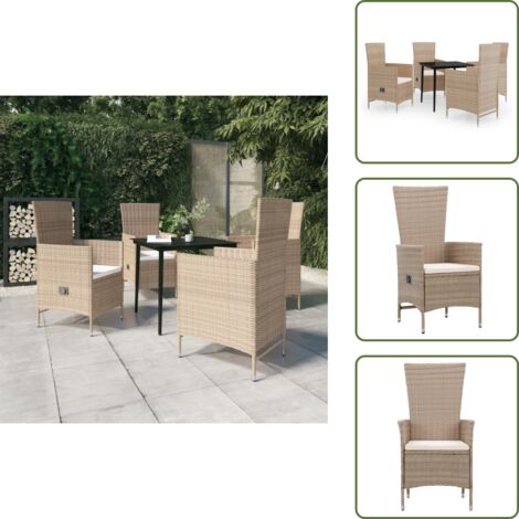 Mesa de jardín - vidaXL Juego de comedor de jardín 5 piezas con cojines beige - Cojines para sillas