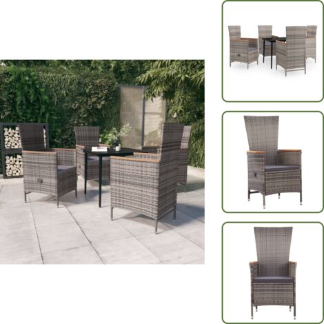 Mesa de jardín - vidaXL Juego de comedor de jardín 5 piezas con cojines gris - Cojines para sillas