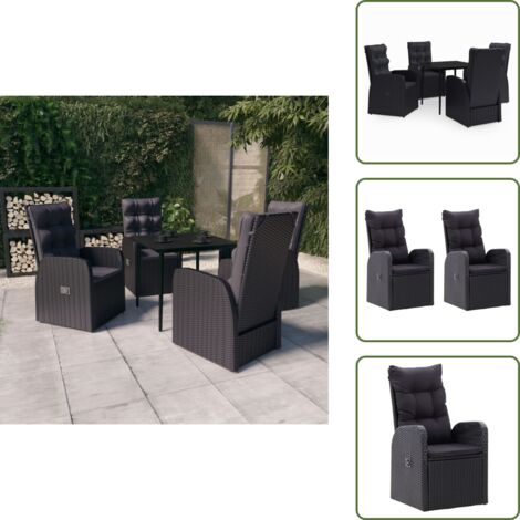Mesa de jardín - vidaXL Juego de comedor de jardín 5 piezas con cojines negro - Cojines para sillas