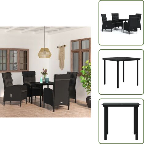 Mesa de jardín - vidaXL Juego de comedor de jardín 5 piezas con cojines negro - Cojines para sillas