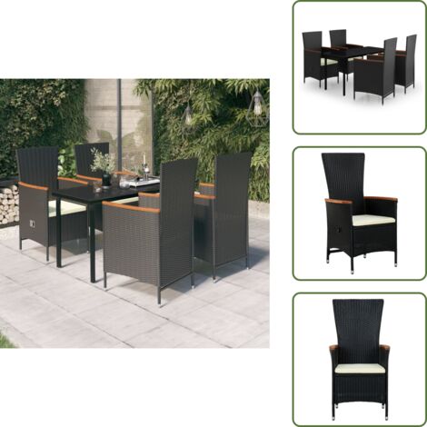 Mesa de jardín - vidaXL Juego de comedor de jardín 5 piezas con cojines negro - Cojines para sillas
