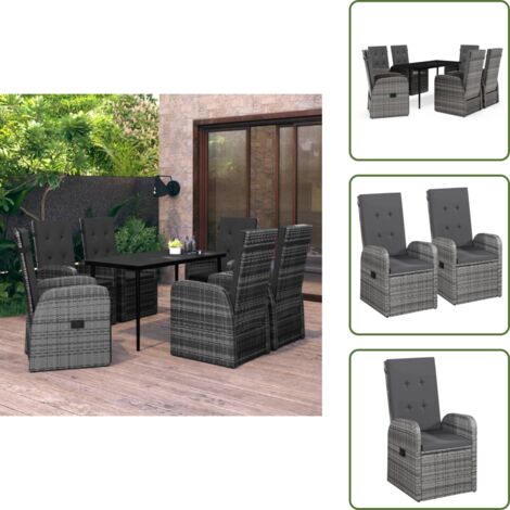 Mesa de jardín - vidaXL Juego de comedor de jardín 7 piezas con cojines gris - Cojines para sillas