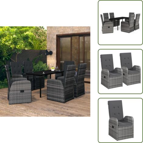 Mesa de jardín - vidaXL Juego de comedor de jardín 7 piezas con cojines gris - Cojines para sillas