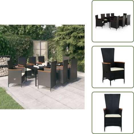 Mesa de jardín - vidaXL Juego de comedor de jardín 9 piezas con cojines negro - Cojines para sillas