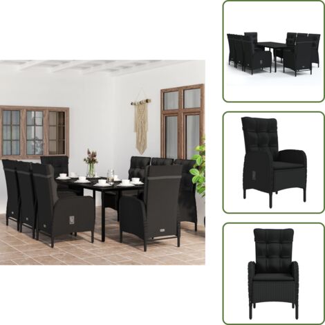 Mesa de jardín - vidaXL Juego de comedor de jardín 9 piezas con cojines negro - Cojines para sillas