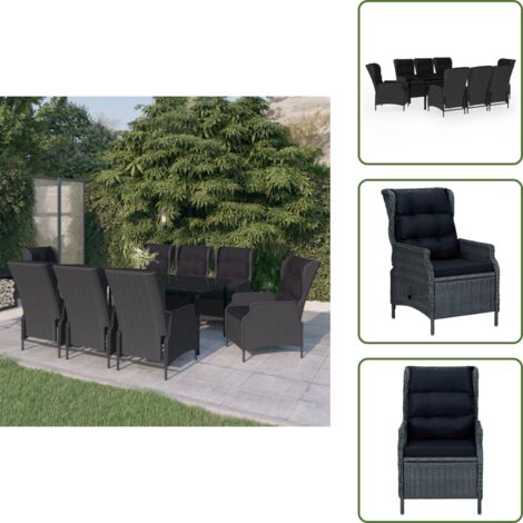 Mesa de jardín - vidaXL Juego de comedor de jardín 9 piezas gris oscuro - Comedor exterior