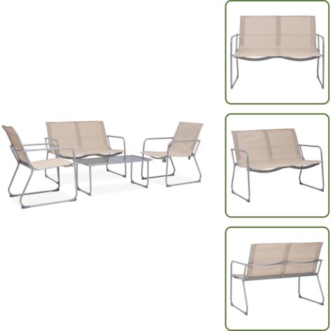 Mesa de jardín - vidaXL Juego de muebles de jardín 4 piezas tela y acero crema - Muebles de exterior